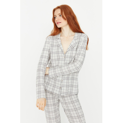 Trendyol Grey 100% Cotton Plaid Knitted Pajamas Set