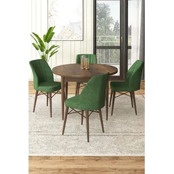Hanah Home Set Trpezarijski sto i 4 stolice, Zeleno-braon