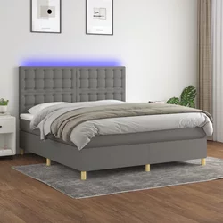 vidaXL Box spring postelja z vzmetnico LED temno siva 160x200 cm blago