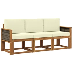 Set vanjskih sofa s jastukom 3 pcs Prirodna i krem