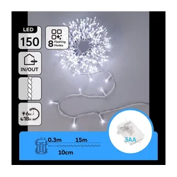 Aigostar - LED spoljni božićni lanac 150xLED/8 funkcija 3xAA 15,3m IP44 hladno bela