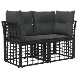 Vanjski loveseat s jastukom 2 pcs Crna i tamno siva poliratan