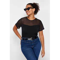 Trendyol Curve Black Heart Neck Mesh Detailed Knitted Blouse