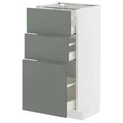METOD / MAXIMERA Podni element s 3 fioke, bela/Nickebo mat sivozelena, 40x37 cm