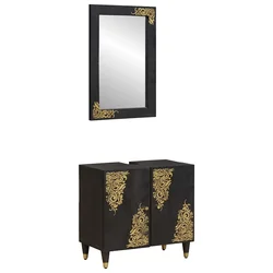 Set ormarića za kupaonicu Zidne 2 pcs Crna Čvrsto drvo manga