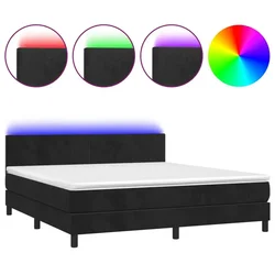 Vidaxl Box spring postelja z vzmetnico LED črna 160x200 cm žamet