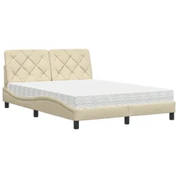 Vidaxl Postelja z vzmetnico krem 140x200 cm blago