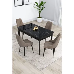 Hanah Home trpezarijski set Kar, sto na razvlačenje i 4 stolice, ploča u dekoru crnog mermera, kapućino tkanina Babyface