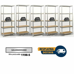 Komplet od 5 polica metal-medijapan 213x90x45cm, 5x175kg galva Dimenzija kompleta 213x450x45cm