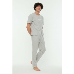 Trendyol Gray Printed Knitted Pajamas Set