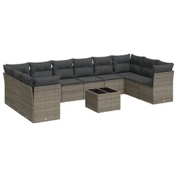 11-dijelni set vrtnih sofa od poliratana s jastucima sivi