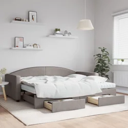 Greatstore Izvlečna dnevna postelja s predali taupe 90x200 cm blago