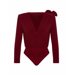 Trendyol Burgundy Double Breasted Collar Accessory Bodysuit