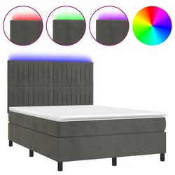 Vidaxl Box spring postelja z vzmetnico LED temno siva 140x190 cm žamet
