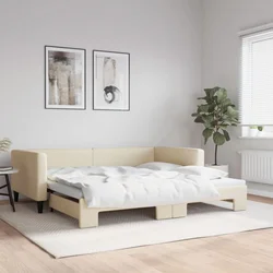 Greatstore Izvlečna dnevna postelja krem 100x200 cm blago