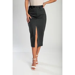 Elegantno midi krilo s pasom, sivo