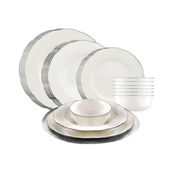 24-delni jedilni servis, bel/srebrn, porcelan