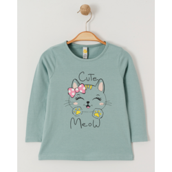 VIA GIRLS Majica za devojčice Cute Meow, Zelena