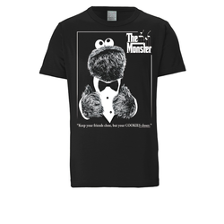 LOGOSHIRT Majica Sesamstrasse - Krümelmonster Pate  črna / bela