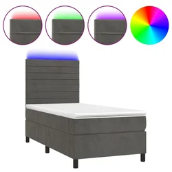 Vidaxl Box spring postelja z vzmetnico LED temno siva 90x190 cm žamet