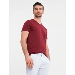 Ombre BASIC mens cotton classic tee shirt with a v-neck - maroon
