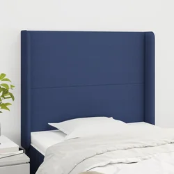 Vidaxl Vzglavje z ušesi moder 93x16x118/128 cm blago