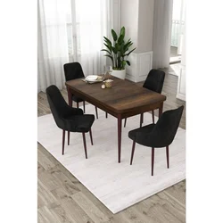 Hanah Home trpezarijski set Eta, sto na razvlačenje i 4 stolice, ploča u dekoru drveta Baroque, crna tkanina Babyface