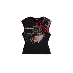 Desigual Top pastelno rumena / rdeča / črna / bela