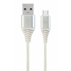 GEMBIRD CC-USB2B-AMCM-2M-BW2 Gembird Premium cotton braided Type-C USB charging -data cable,2m, silver/white