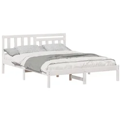 Vidaxl Konstrukcija postelje Bela 160 x 200 cm Masivno borovo les