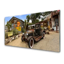 tulup.si Slika na steklu Old car architecture 140x70 cm 4 obešalnika