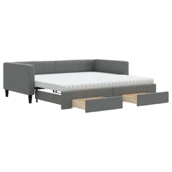 Vidaxl Izvlečna dnevna postelja s predali temno siva 100x200 cm blago