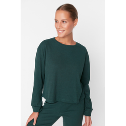 Trendyol Dark Green Corded Cotton T-shirt-Pants Knitted Pajama Set