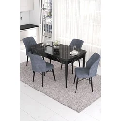 Hanah Home trpezarijski set Eva, sto na razvlačenje i 4 stolice, ploča u dekoru crnog mermera, dimno siva tkanina Babyface