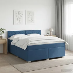 vidaXL Postelja boxspring z vzmetnico Modra 160 x 200 cm Blago