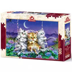 Art puzzle - Puzzle Kittens swinging in the Moonlight - 500 kosov