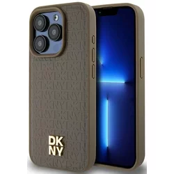 Ovitek DKNY DKHMP15XPSHRPSW iPhone 15 Pro Max 6.7 trda rjava zaščita z vzorcem usnja in kovinskim MagSafe logotipom (DKHMP15XPSHRPSW)