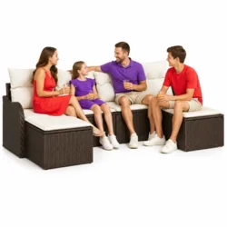 Vidaxl Vrtna sedežna garnitura 6 szt. Rjava in bela Poly ratan