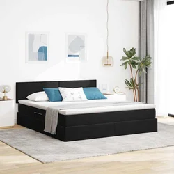 Postelja s shranjevanjem z vzglavjem Črna 180 x 200 cm Žamet