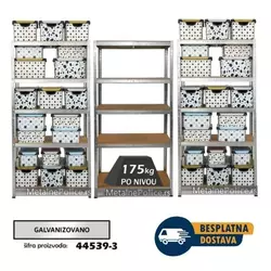 Komplet od 3 police 180x90x30cm, 5x175kg galva