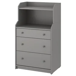 HAUGA Komoda s 3 fioke i policom, siva, 70x46x116 cm