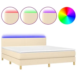 vidaXL vidaXL Box spring postelja z vzmetnico LED krem 160x200 cm blago, (20898433)