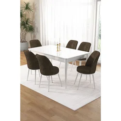 Hanah Home trpezarijski set Pir, sto i 6 stolica, bela ploča, braon tkanina Babyface