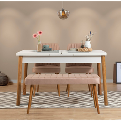 Hanah Home Set Trpezarijski sto, 2 trpezarijske stolice i klupa Santiago White Atlantic, Bež