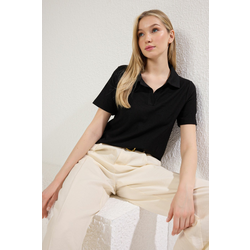 Trendyol Black Polo Collar Button-Down Regular/Standard Fit Crepe Shirt