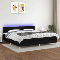 Vidaxl Box spring postelja z vzmetnico LED črna 200x200 cm blago
