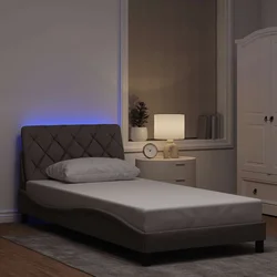 vidaXL Posteljni okvir z LED brez vzmetnice taupe 100x200 cm blago