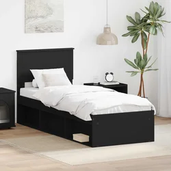 vidaXL Konstrukcija postelje Črna 75 x 190 cm Masivno borovo les