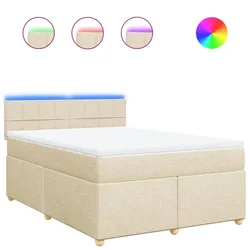 Vidaxl Box spring postelja z vzmetnico krem 140x190 cm blago