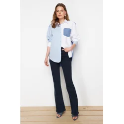 Trendyol Blue Color Block Oversize Wide Fit Woven Shirt
